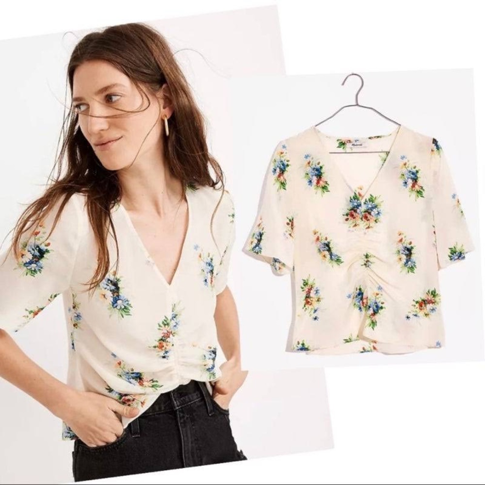 Madewell Silk Shirred Front Top in Classic Corsage